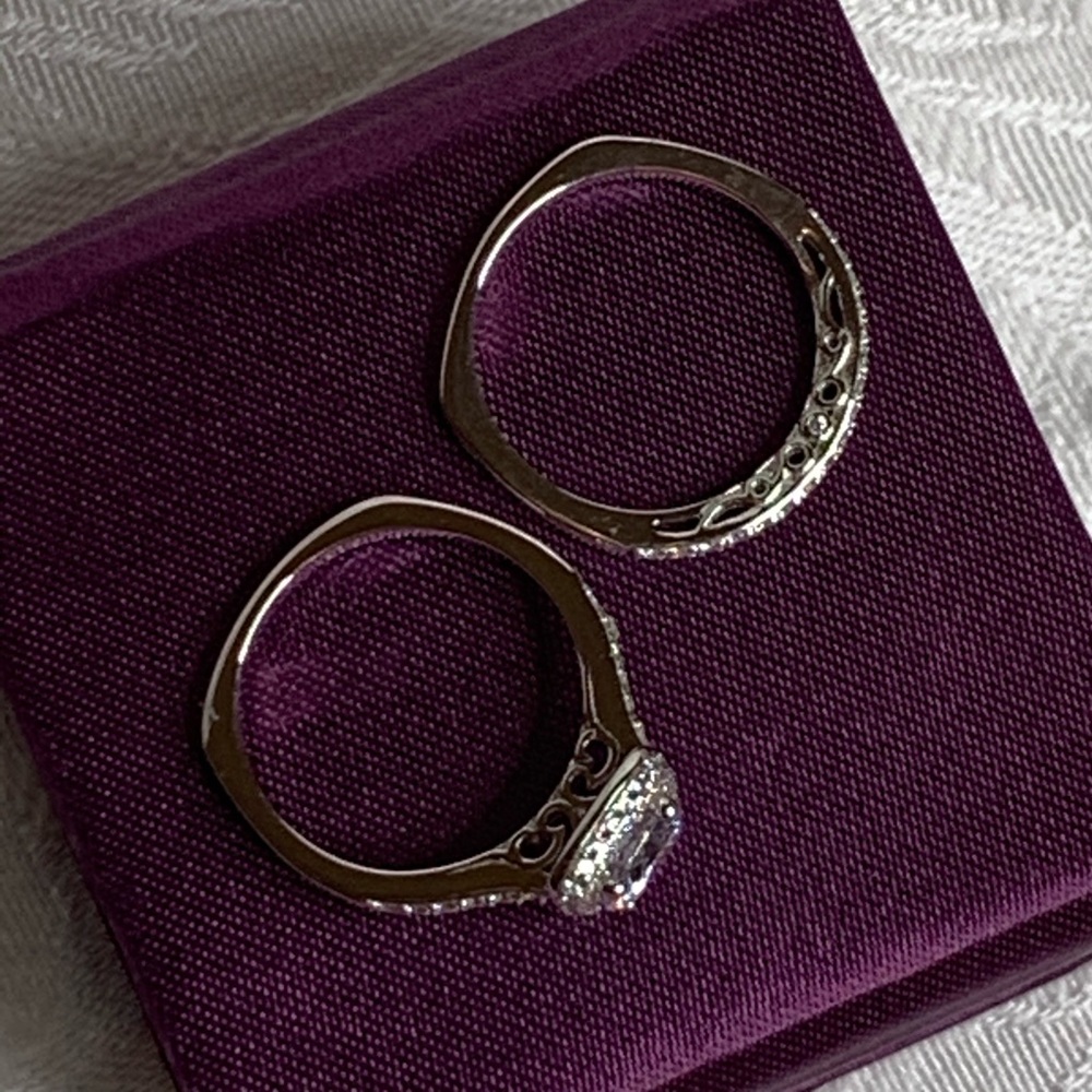 Bridal Set-CZ Diamond Halo Design 925 Silver - Picture 6 of 11
